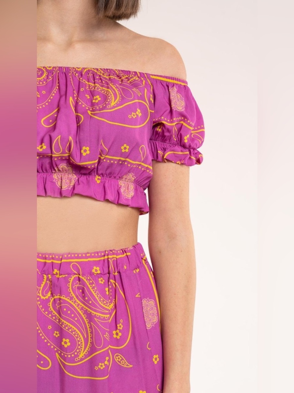 New! Benevierre Boho Fuchsia + Yellow Paisley Tiered Maxi Skirt  + Top 💕 XS Set - Picture 6 of 16